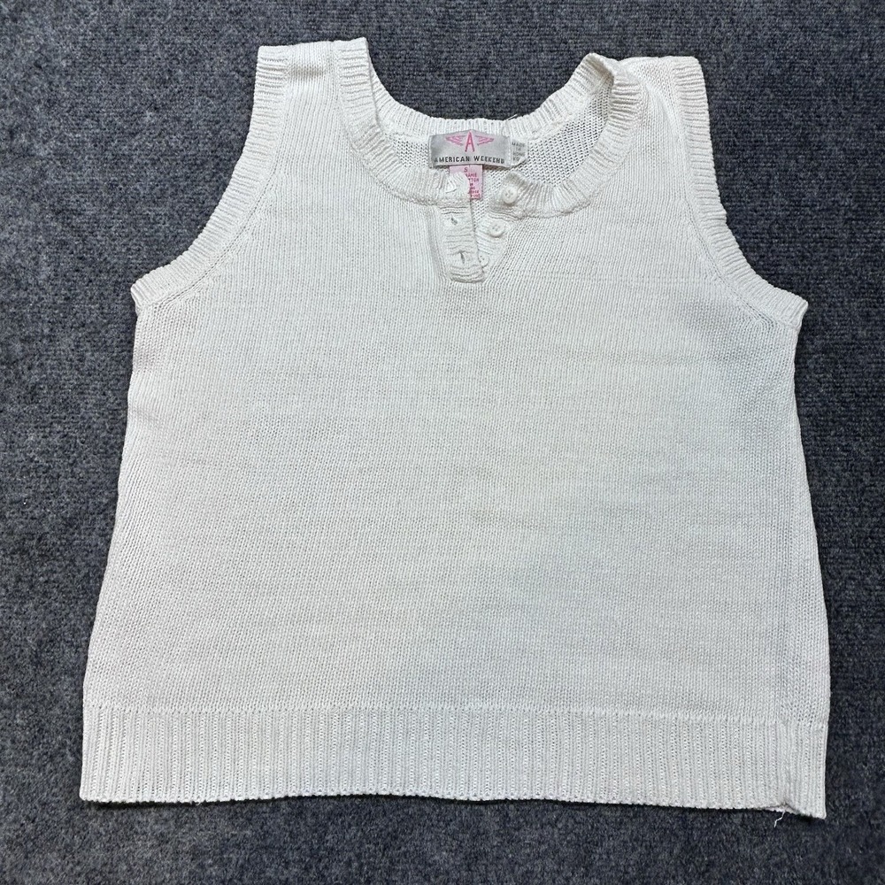 Vintage American Weekend 90s Coastal Top Shell Tank Ramie Cotton Knit Women Sz S